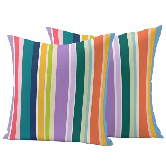 Colorful Striped Outdoor Waterproof Pillow Covers, Modern Farmhouse Stripes Abstract Art Decorative Square Throw Pillowcase Sofa Cushion Sham for Patio/Couch/Chair, 18"x18" 2 Pack