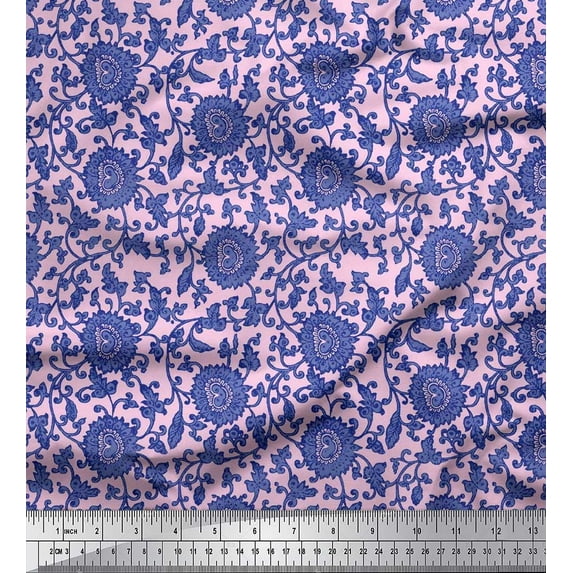 Soimoi Georgette Viscose Fabric Leaves & Floral Artistic Printed Fabric 1 Yard 42 Inch Wide