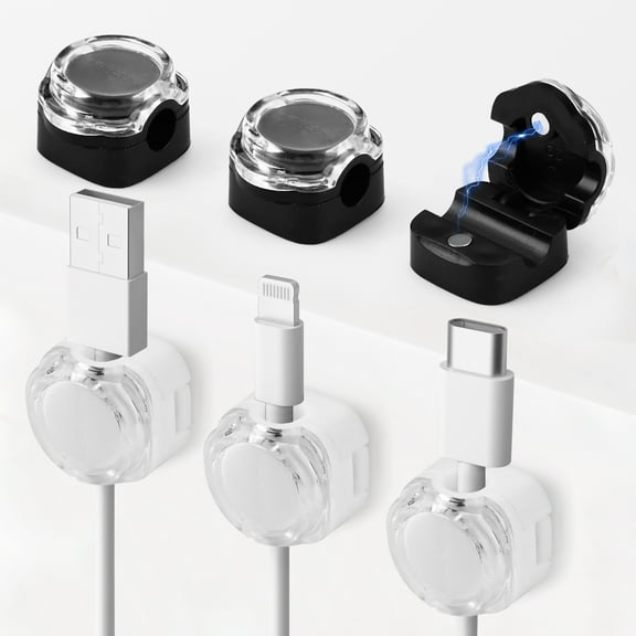 Sekonow 6 Pack Magnetic Cable Clips, Cord Organizer Holder Strong Adhesive Cable Management Wire Keeper for Desk Nightstand Office Car Phone Charger, White Black