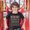 thumbnail image 3 of Tee Hunt Meowy Christmas Youth T-Shirt Ugly Sweater Cat Lover Funny Xmas Kids, Black, Small, 3 of 5