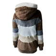 thumbnail image 4 of Women Fall Winter Warm Plush Hooded Coat Contrast Color Long Sleeve Zip Up Thick Cardigan Jacket, 4 of 5