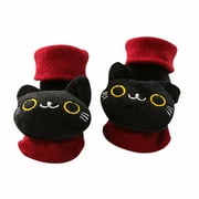 (TENVOLTS)1pair Cartoon Newborn Socks Cotton Baby Anti Slip Socks (Little Black Cat)