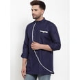 thumbnail image 3 of eloria Indian Traditional Navy Blue Solid Straight Cotton Blend Kurta For Men's, 3 of 6