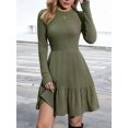 thumbnail image 5 of Katigan Womens Long Sleeve Fall Dresses with Flowy Casual Ribbed Knit Crew Neck Knee Length Sweater Dress Army Green M, 5 of 6