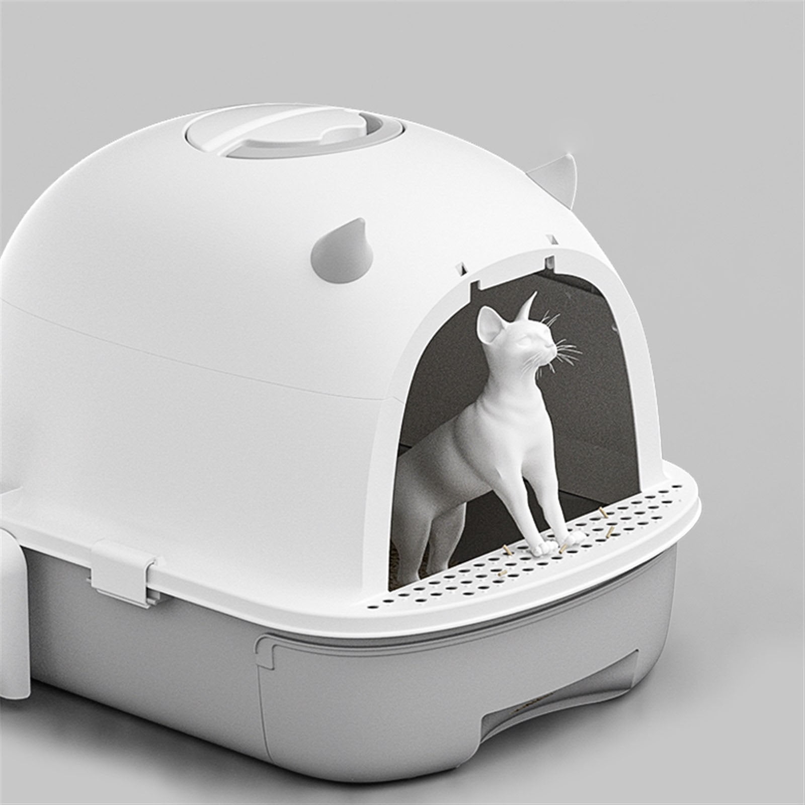 Small Litter Pan Fully Enclosed Litter Pan Drawer Cat Litter Pan with Lid Anti-Leakage & Odorless, Easy to Installation and Clean