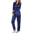 thumbnail image 1 of Conjunto de pijama para mujer, de manga larga, de satén de seda, con botones suaves, ropa de dormir para estar en casa, 1 of 5