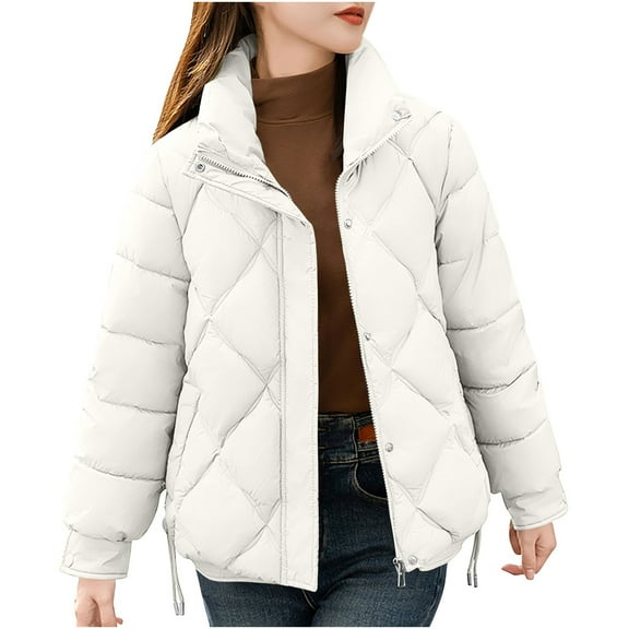 XPMWRP Women's Quilted Solid Color Button Jackets Winter Warm Oversized Casual Jackets Puffer Lapel Collar Long Sleeve Coat with Pockets White XL