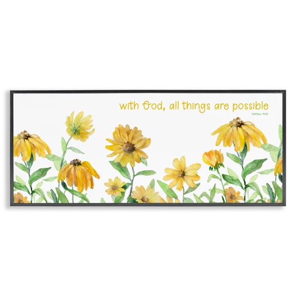 Stupell Industries Farmhouse With God Proverb & Daisies Black Framed Giclee Art, 24 x 10, by Lanie Loreth