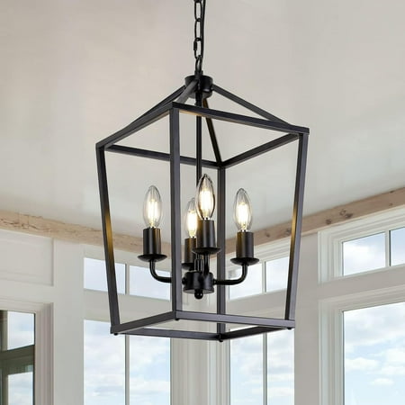 

15.75 Black Farmhouse Pendant Lighting 4 Light Black Cage Farmhouse Chandelier Metal Hanging Farmhouse Light Fixtures for Kitchen Island Dining Room Entryway Foyer Hallway (15.75 Lx12 Wx15.35 H)
