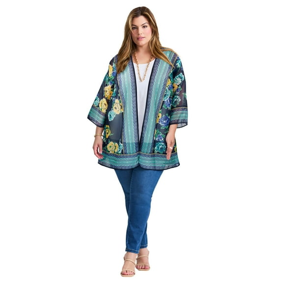 Avenue Women's Plus Size Bell Sleeve wrap Jacket