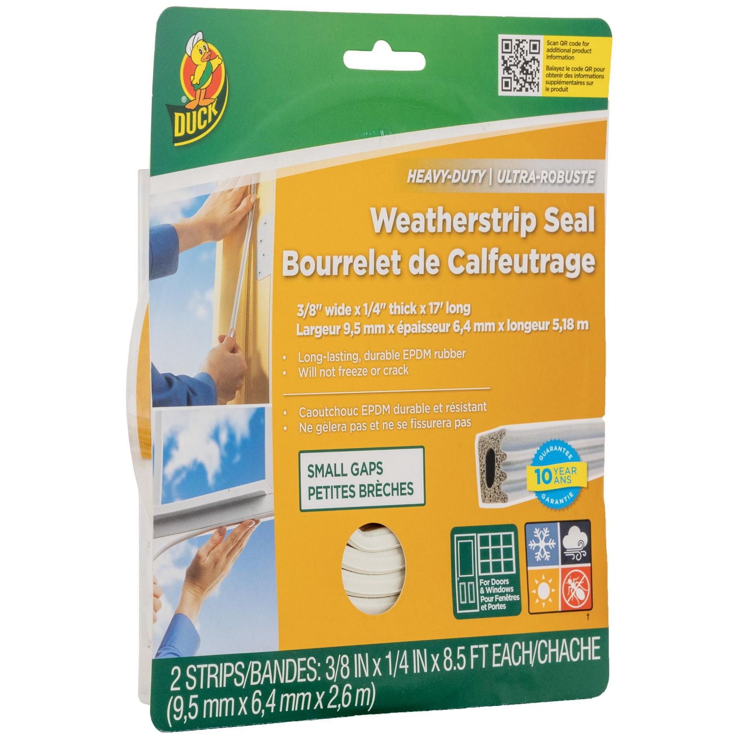 Duck® Brand Heavy-Duty Weatherstrip Seal - White, R, 3/8 in. x 17 ft.