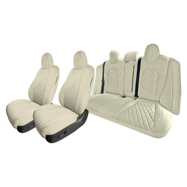 For 2017-2024 Tesla Model 3 FH Group Neoprene Waterproof Custom Fit Car Seat Covers Solid Beige - Full Set