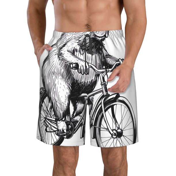 Balery Capybara Riding Bicycle Traje de Baño Estilo Hawaiano para Hombre, Shorts de Secado Rápido con Bolsillos-Large