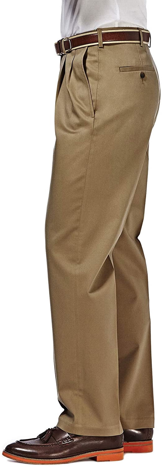 Haggar Men's Premium No Iron Khaki Pleat Front Pant Classic Fit, Sizes 32x30-44x32