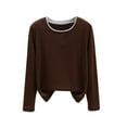 thumbnail image 2 of YueHuiYing Women's Fashion Solid Color Long Sleeve Round Neck Collar Blouses Leisure Base Layer Tops, 2 of 5
