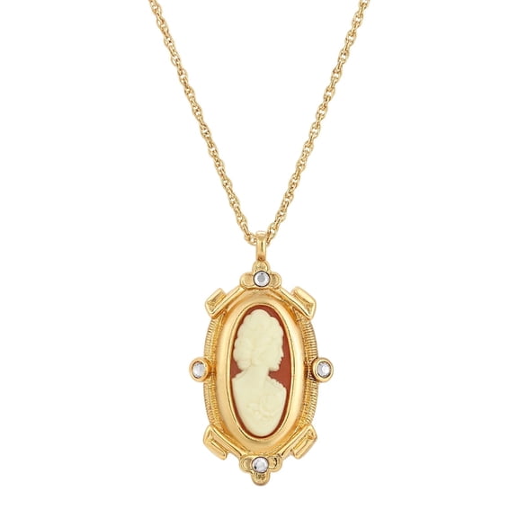1928 Jewelry Women's Art Deco Style Oval Carnelian Cameo And Crystal Pendant Necklace 18 Inch
