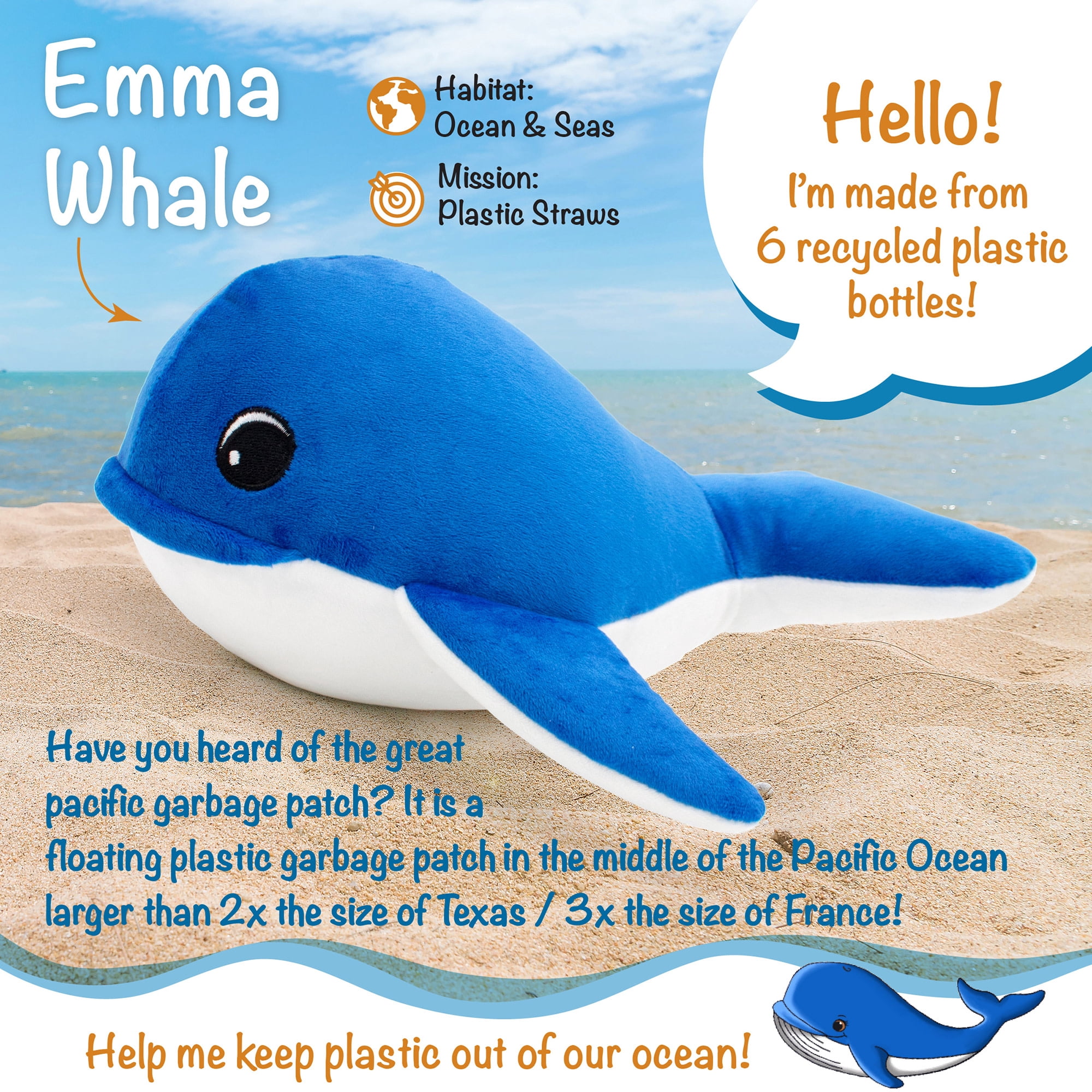 Emma The Whale 12" Stuffed Plush Toy w/ Authentic Animal Sounds, for Kids Babies & Toddlers