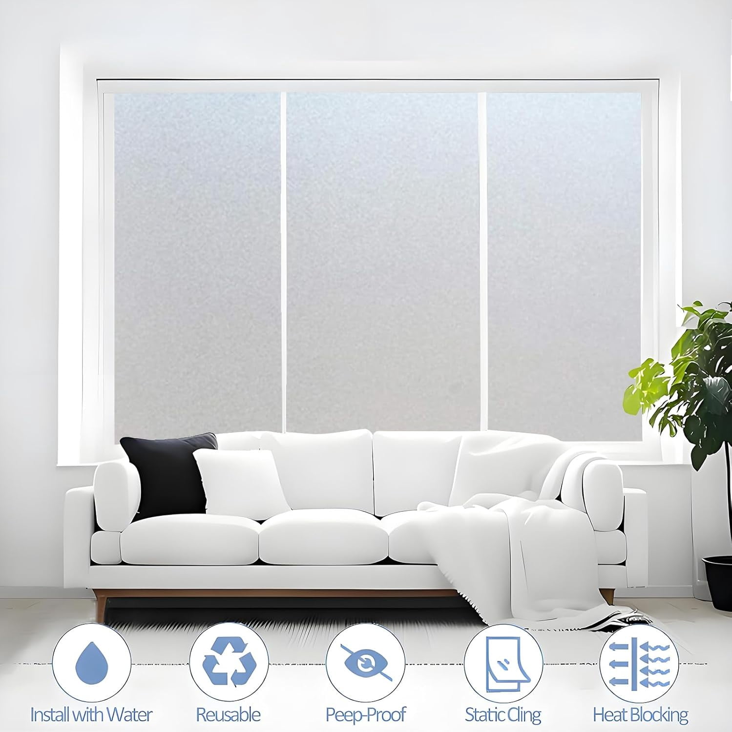 Frosted Glass Window Privacy Film Removable Heat Blocking UV Protection Static Cling Window Film for Bathroom Home Door Office Pure 17.5 x 78.7 Inches