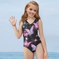 thumbnail image 5 of FOR U DESIGNS Purple Pink Butterfly Girls One-Piece Swimsuit Novelty Kids V-Neck Sleeveless Summer Swimwear Lightweight Beach Sports Bathing Suit Size 7-8, 5 of 8