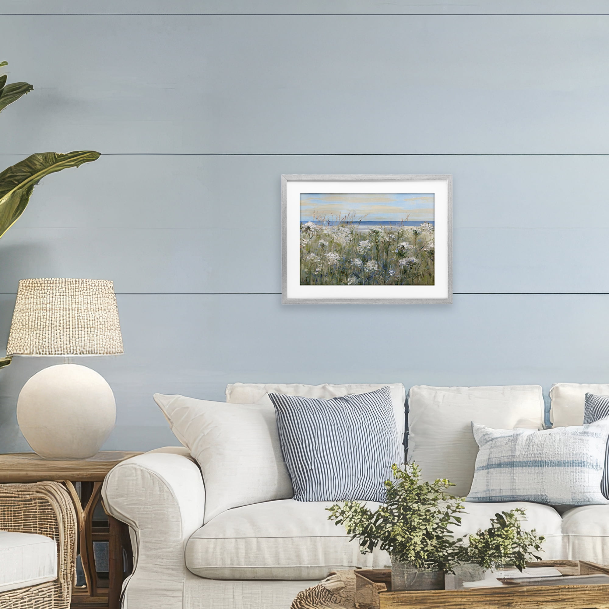 Stupell Industries Impressionist Seaside Meadow Gray Framed Print Under Glass, design by Sally Swatland
