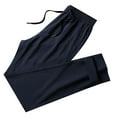 thumbnail image 3 of Valora Men's Casual Pants for Everyday Comfort Elastic Drawstring Waist Ice Silk Smooth Jogger Style with Straight Leg Fit Lightweight Durable Casualwear for Men Navy M, 3 of 8