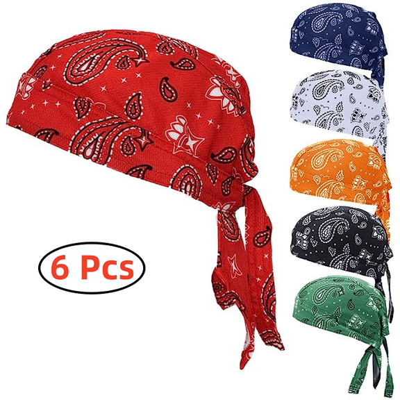 6 Pack Do Rag Skull Caps for Men Sweat Wicking Doo Rags Cooling Helmet Liner Cycling Motorcycle Bandana