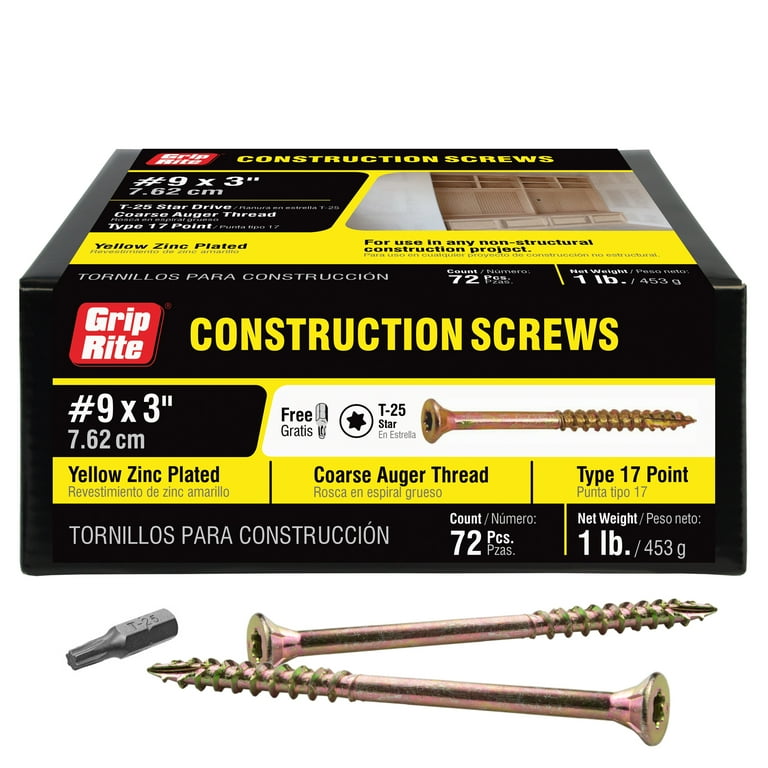 Grip Rite 9 3 in. Star Drive Gold Construction Wood Screw 1lb