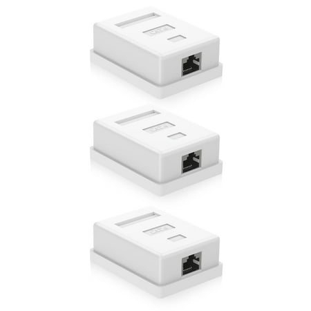 VCELINK Surface Mount Box Shielded 1-Port, for UTP Cat6/Cat5e/Cat5 Stranded or Solid RJ45 Network Cables, White, 3-Pack