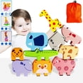 thumbnail image 1 of Juguete apilable de bloques de madera HUOGUO para mayores de 18 meses con 10 animales, 1 of 4