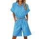 thumbnail image 1 of Vestidos Casuales Para Mujer, Blusas De Mujer De Moda Conjunto de blusa y pantalones cortos de lino para mujer, con solapa, manga corta y botones sueltos, para verano, 1 of 7