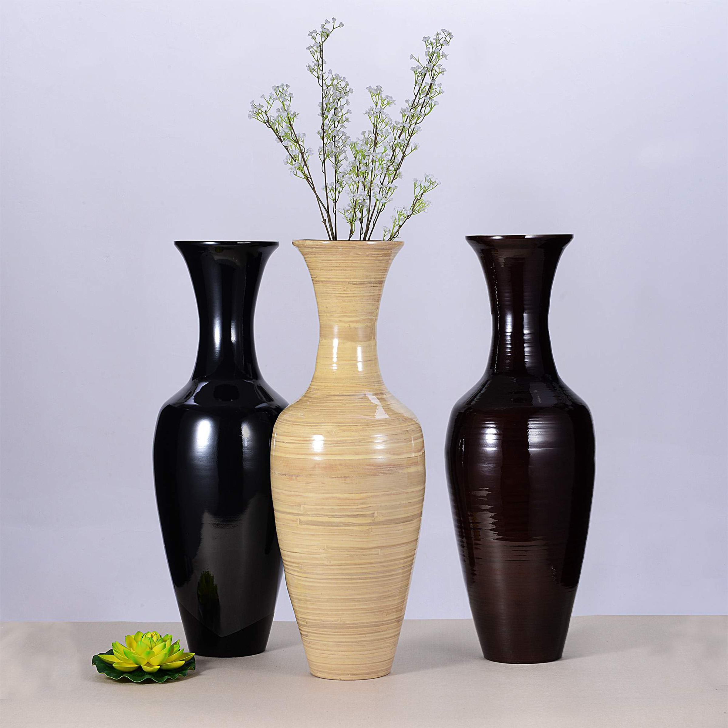 Handcrafted 28 in Tall Bamboo Vase Decorative Classic Floor Vase for  Flowers Mikalo Flower vase Floor vase Vase for Decor, Wood 花瓶、花器