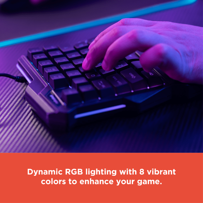 RadioShack One-Hand Gaming Keyboard, 35 Keys, RGB Backlit with 8 Colors, Macro Recording, Anti-Ghosting, USB-A Interface, 10 Million Key Lifespan, 1.6m Cable
