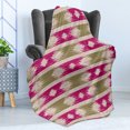 thumbnail image 4 of Abstract Soft Flannel Fleece Throw Blanket, Inspired Motif Ornamental Horizontal Lines, Cozy Plush for Indoor and Outdoor Use, 70" x 90", Olive Green Pink, by Ambesonne, 4 of 5