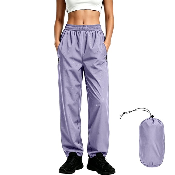 Aezemi Womens Hiking Pants, Elastic Waist Waterproof Quick Dry Rain Pants, Breathable Straight Leg Fashion Trousers with Zipper Pockets storage, S-3XL
