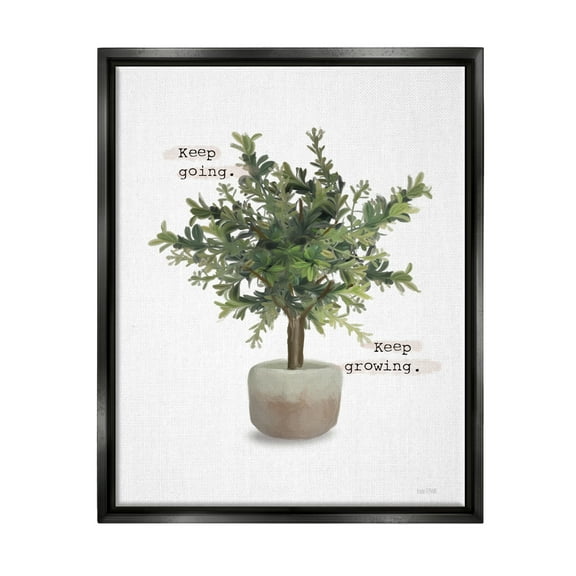 Stupell Keep Going & Growing Potted Plant Botanical & Floral Painting Black Floater Framed Art Print Wall Art