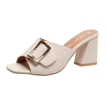 

Tangnade Ladies daily all-match casual shoes Summer Fashion Outer Wear Sandals And Slippers With Thick Heel Belt Buckle Beige 39