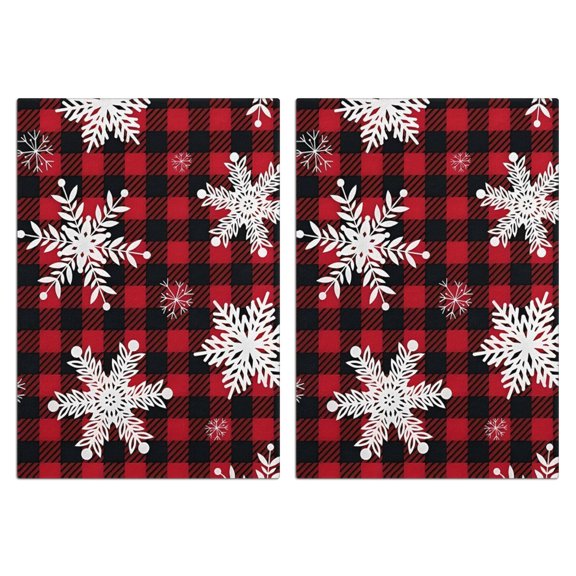 2 Pcs Funny Kitchen Towels,Red Christmas Snowflake and Plaid Pattern Microfiber Dish Towels,Kitchen Tea Towels,Kitchen Towel Set (18" X 26")