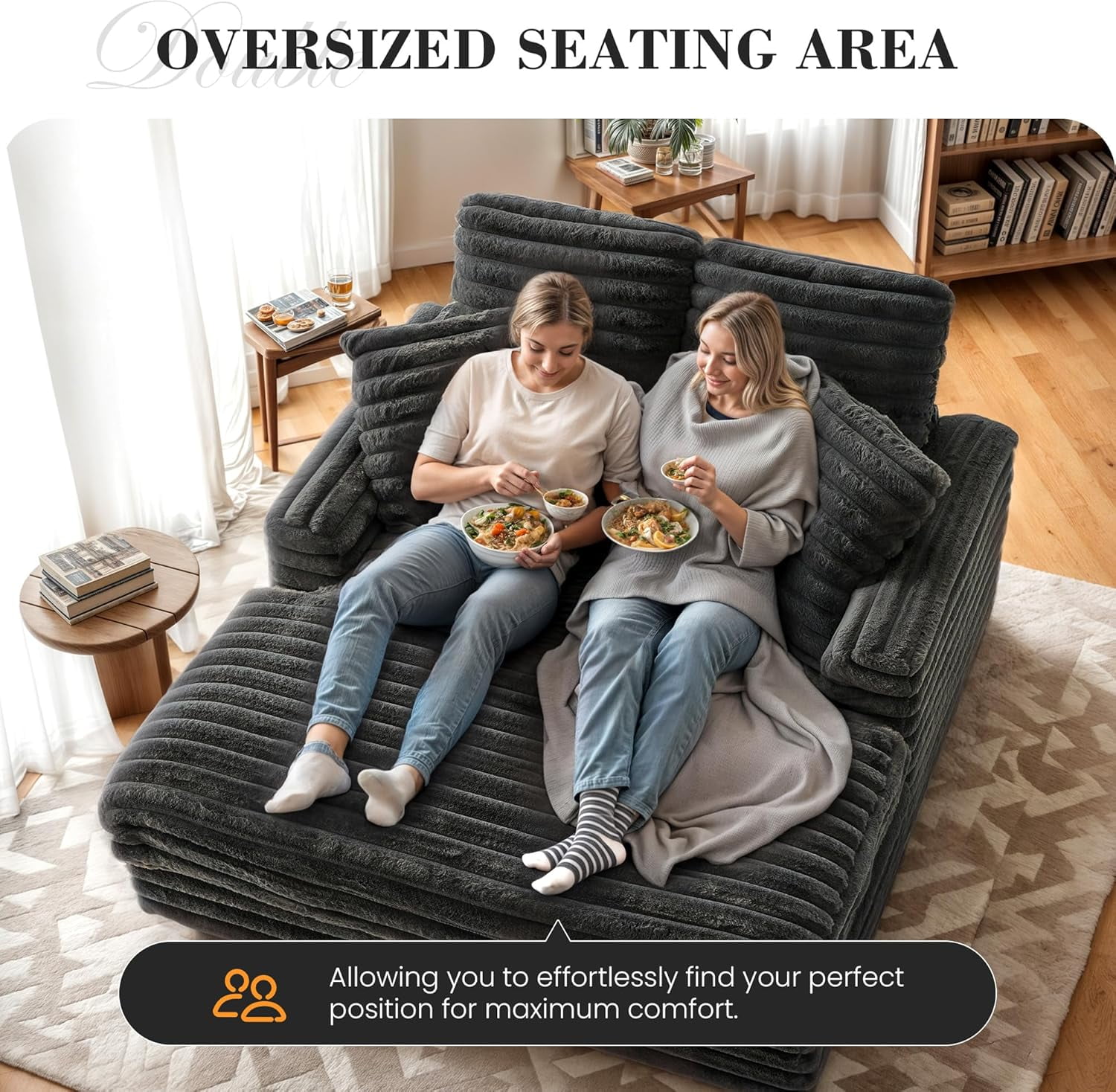 Oversized Chaise Lounge Chair Indoor, Upholstered Sofa Bed with Throw Pillows and Armrests, Sleeper Chair for Living Room, Bedroom