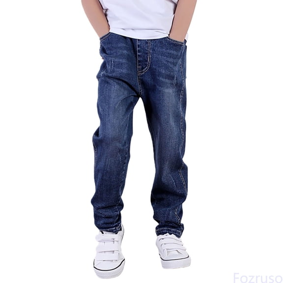 Fozruso Boys Classic Denim Jeans Comfortable Stretch Fit Casual Trousers With Reinforced Knees For Play And Everyday Wear Casual Streetwear Sizes 3-4 Years(Blue)