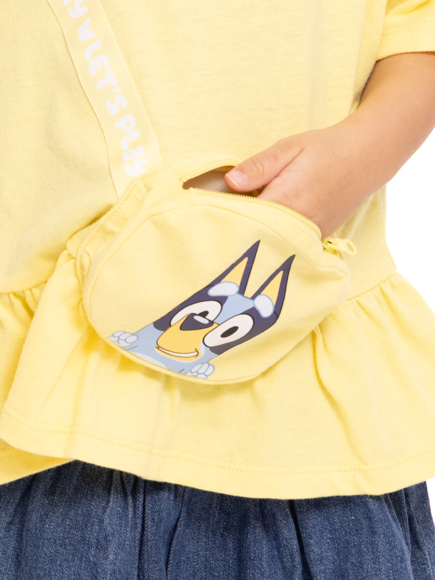 Bluey Toddler Girls Short Sleeve Peplum Tee with 3-D Bag, Sizes 12M-5T