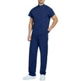 thumbnail image 2 of DENGDENG Navy Womens Scrubs Sets Workwear Nurse Uniform Short Sleeve V Neck Scrub Tops and Elastic Waist Jogger Pants Soft and Stretchy Nursing Quick Drying Scrub Suit with Multi Pocket, XL, 2 of 6