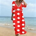 thumbnail image 4 of Edvintorg Long Dresses for Women Casual Plus Size Fashion Printed 3/4 Sleeve V Neck Casual Dress Womans Clothes S-3XL Red, 4 of 6