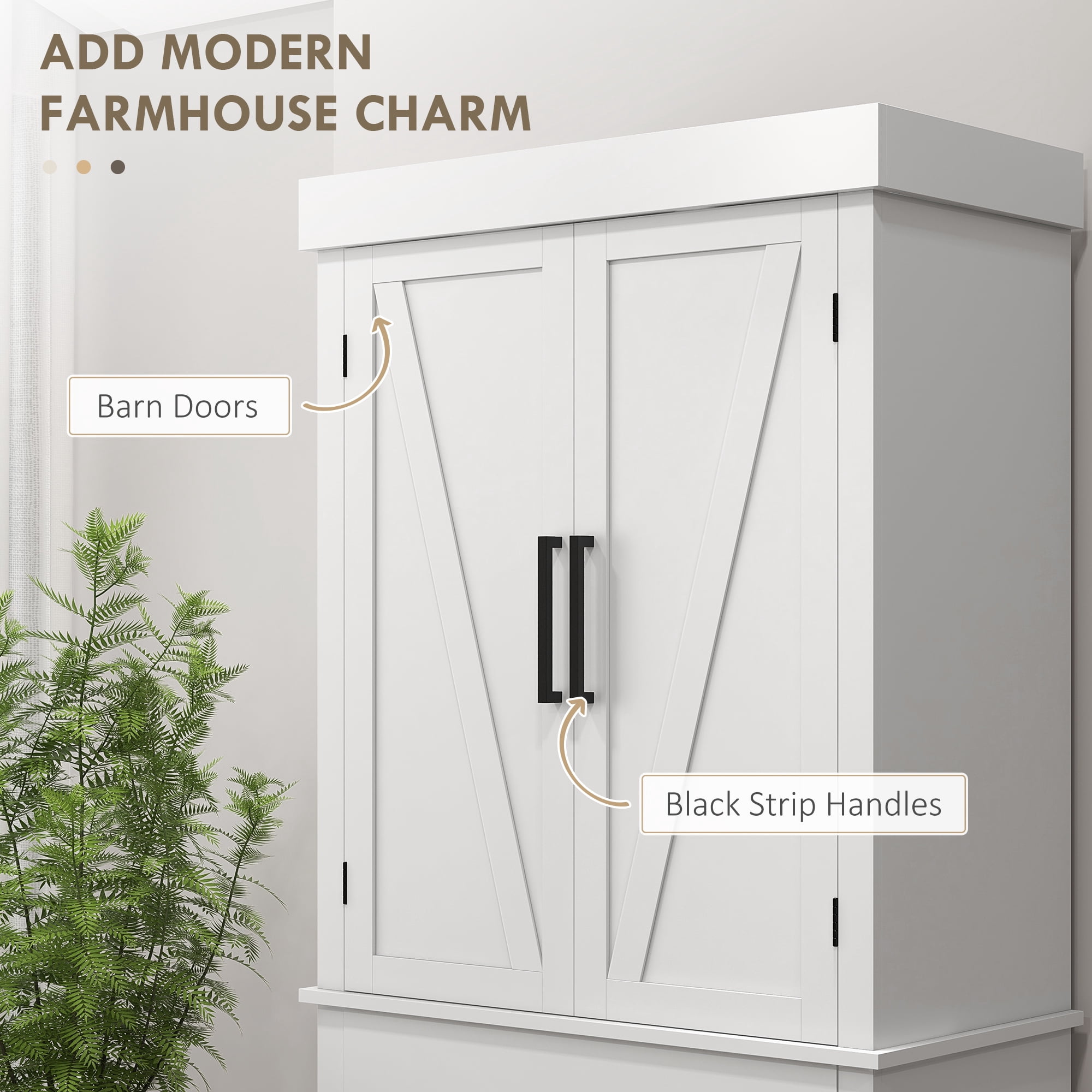 HOMCOM 72" Tall Kitchen Pantry Storage Cabinet, Farmhouse Freestanding Kitchen Cabinet with Barn Doors, Drawer and Adjustable Shelves, White