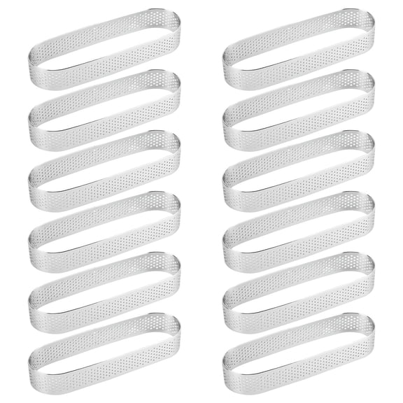 12 Pieces Stainless Steel 5.1 In Perforated Tart Ring Set, Non Stick Oval Cake Rings for Baking, Heat Resistant Mini Tart Pastry Pattern for French Dessert Mousse Cheese Muffin Pie