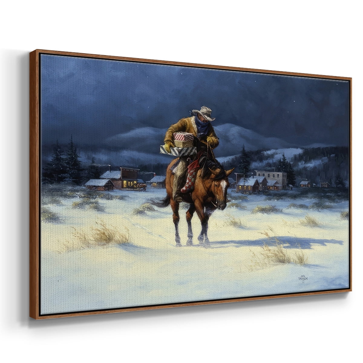 Bringing Christmas Home - Framed Gallery Wrapped Holiday Canvas - 27 x 41 - Rosewood Frame
