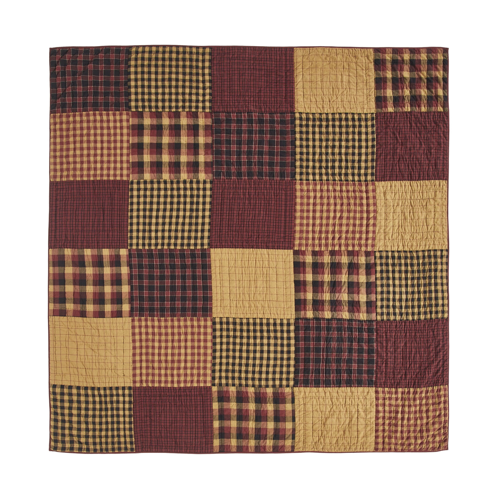 VHC Brands Quilt Queen, Cotton Quilt, Country Bedding, Connell Collection, Size - 94x94, Burgundy