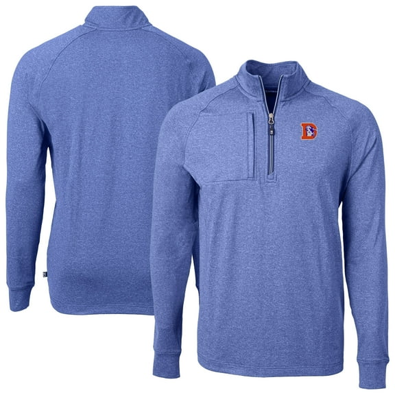 Men's Cutter & Buck Heather Royal Denver Broncos Big & Tall Adapt Eco Raglan Quarter-Zip Jacket