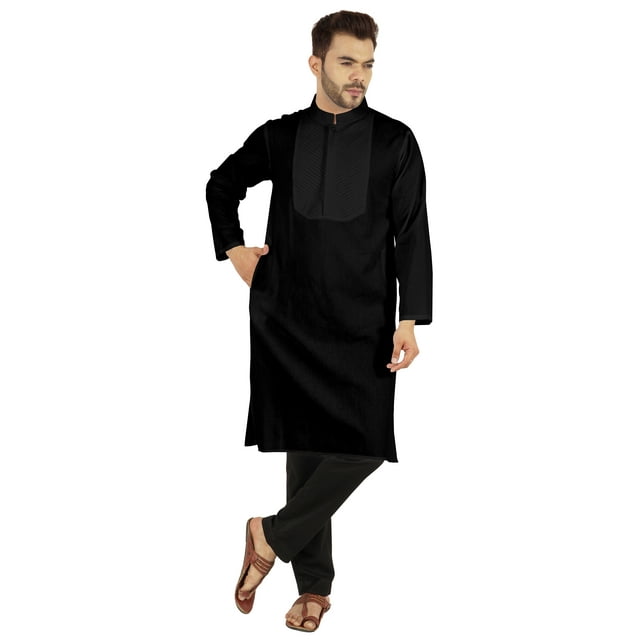 Atasi Ensemble Kurta-Pyjama Indien Uni pour Hommes Col Mandarin Kurta Décontracté Longue Tenue