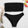 thumbnail image 5 of Wuxian 2 Piece Swimsuit For Women Bandeau Bandage Bikini Set Tube Ribbed Solid Color Off The Shoulder Push-Up Tops High Waist Hipster Bikini Sets Swimwear Stylish Beachwear,Black,L, 5 of 7