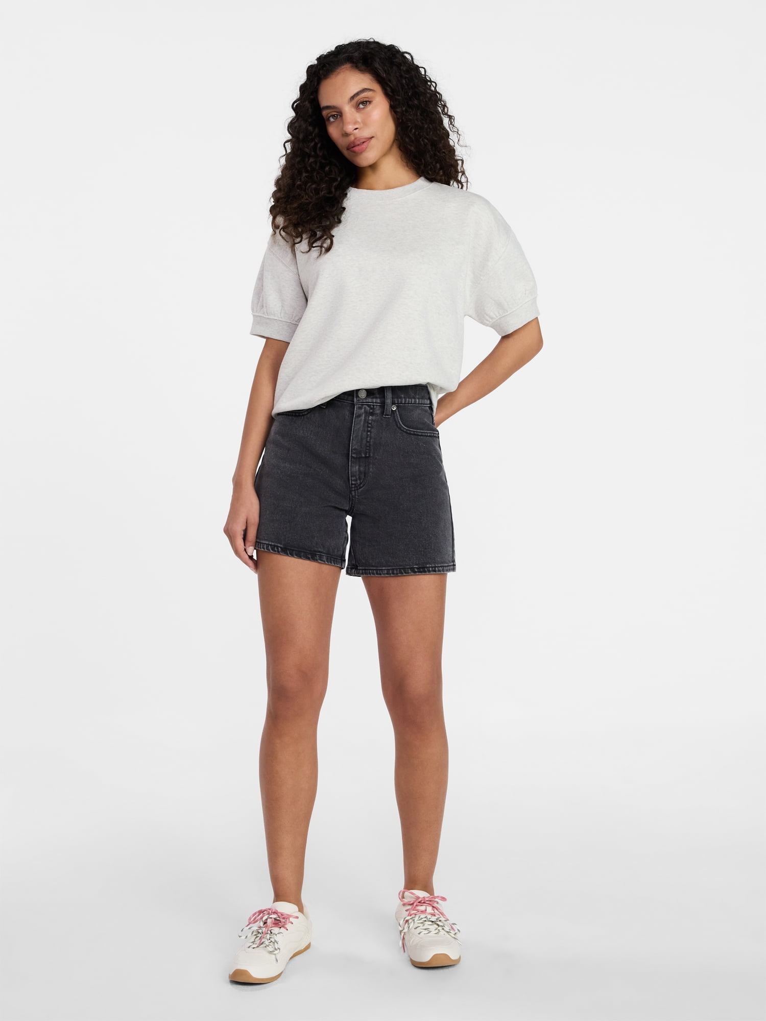 Time and Tru Women's Fleece Sweatshirt with Short Puff Sleeves, Sizes XS-XXXL